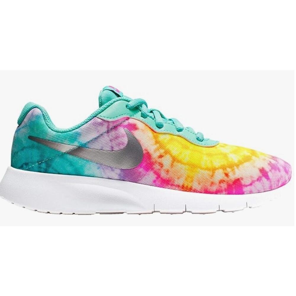 NIKE Tanjun Sneakers Tie Dye Print Tropical Twist / Metallic Silver Size 5.5